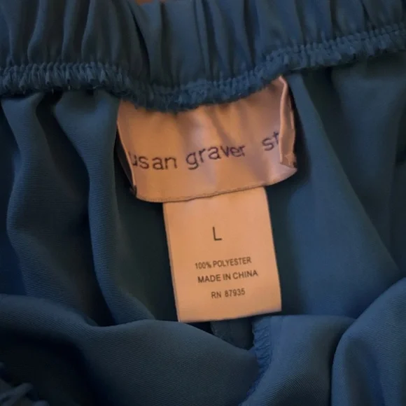 Susan Graver Teal silky waste tie pants - Picture 3 of 7